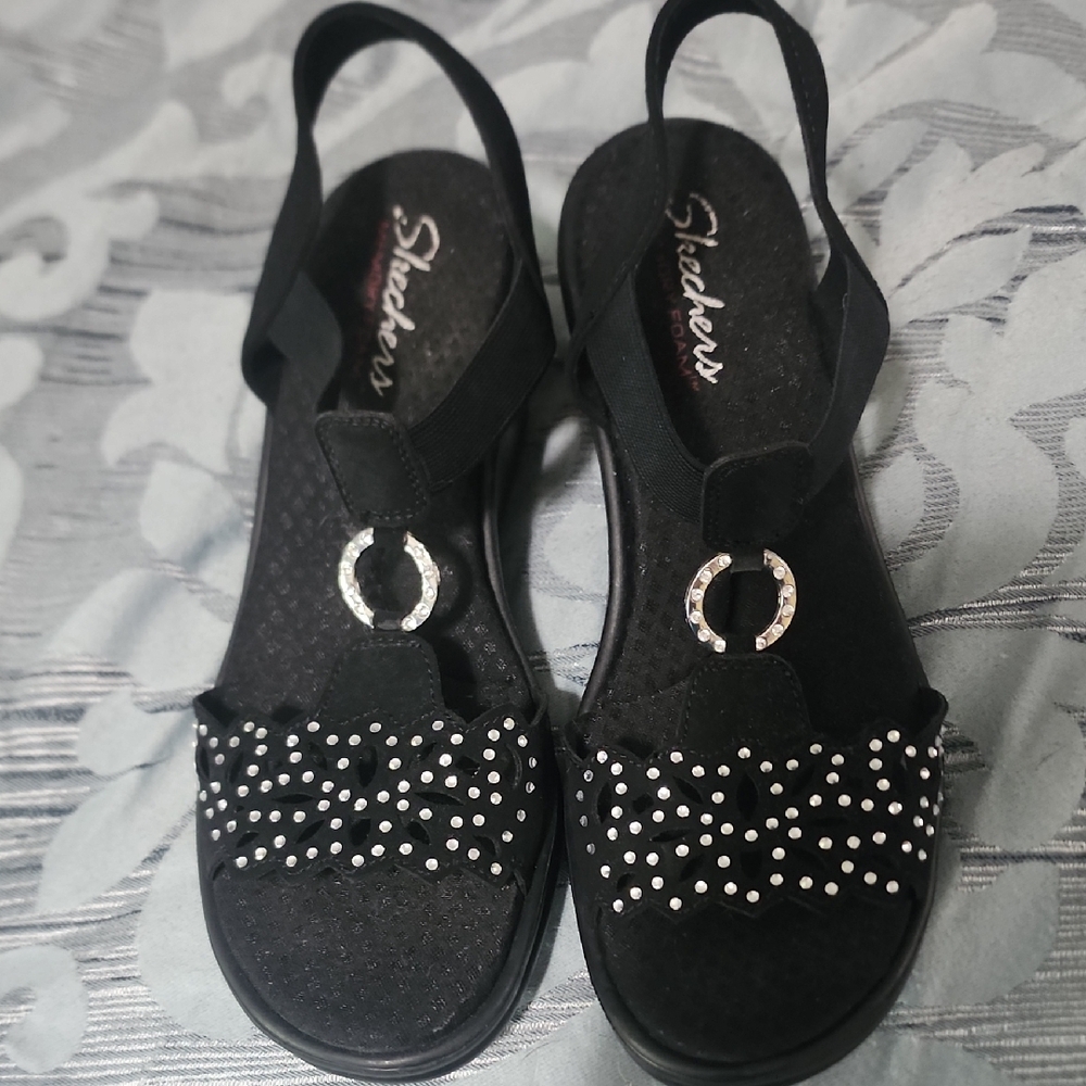 Skechers Black Sandals with Silver Accents
